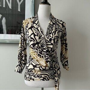 Marciano Animal Print Faux Wrap Slik Top (c)